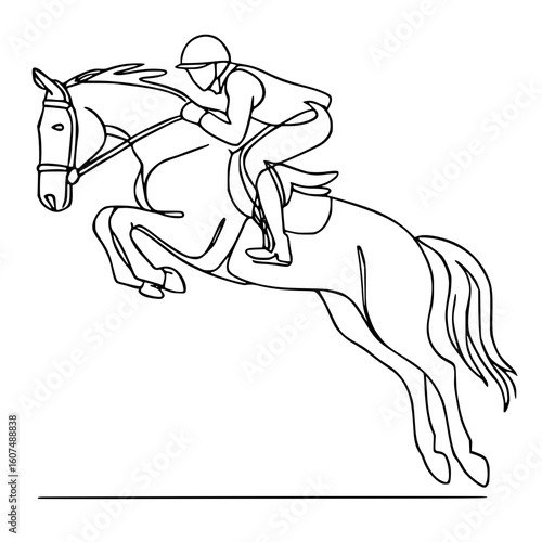 Continuous Line Art Illustration of a Horse Jockey 

