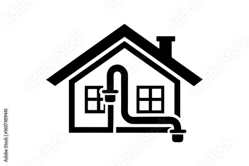 Plumbing house repair service drain cleaning silhouette vector illustration