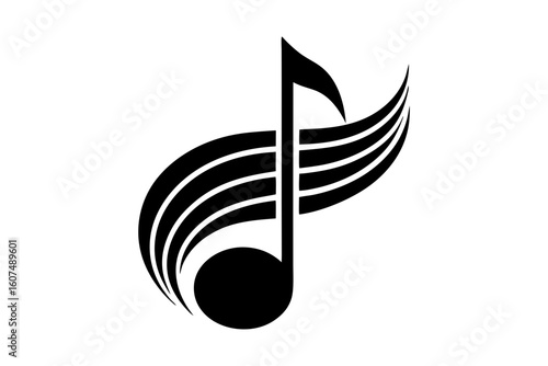 Musical note with decorative lines silhouette vector illustration