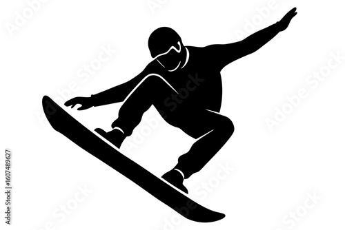 Snowboarder jumping freestyle extreme sport silhouette vector illustration