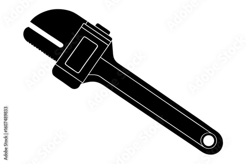 Adjustable wrench repair tool equipment plumbing silhouette vector illustration