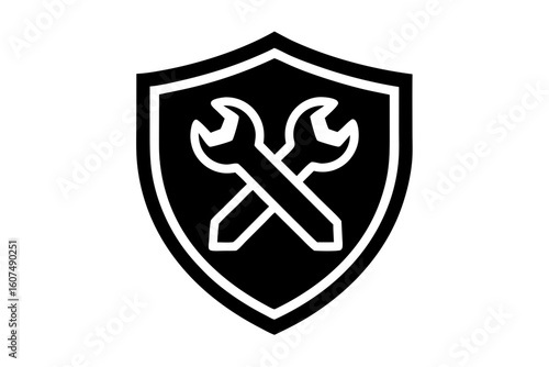 Shield mechanic repair service tools protection silhouette vector illustration
