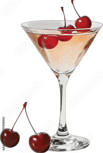 Cosmopolitan cocktail with cherries in martini glass drink