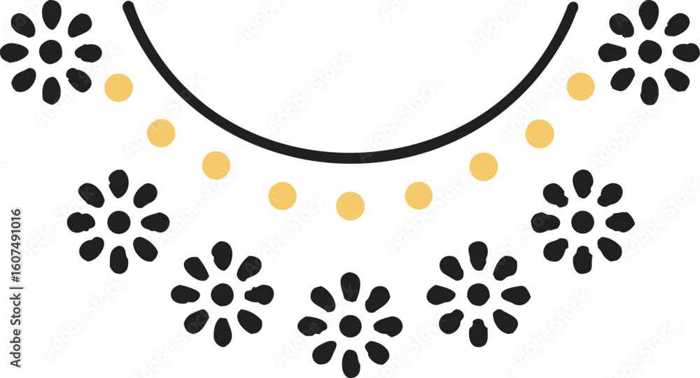 Fototapeta premium Black Floral Neckline with Yellow Dot Accents on White Background fashion clothing