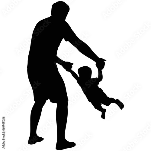 Silhouette of father swinging child around