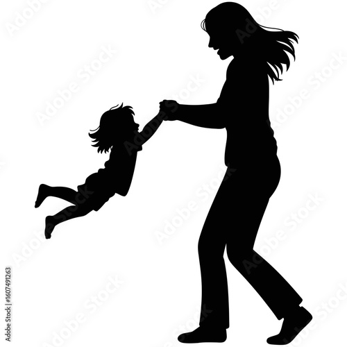 Silhouette of mother swinging her child around