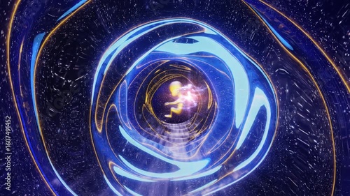 Reincarnation or rebirth - the soul returns through a tunnel to the body of baby fetus