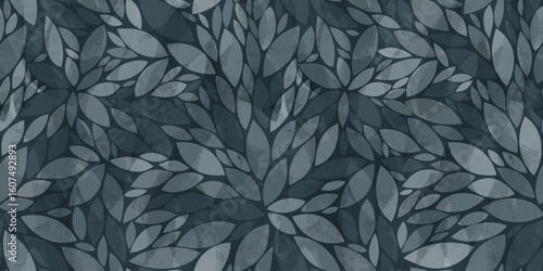 Leaves vector pattern. Grunge leaves seamless pattern. Dark leafs seamless pattern background. Grey leaf with watercolor texture