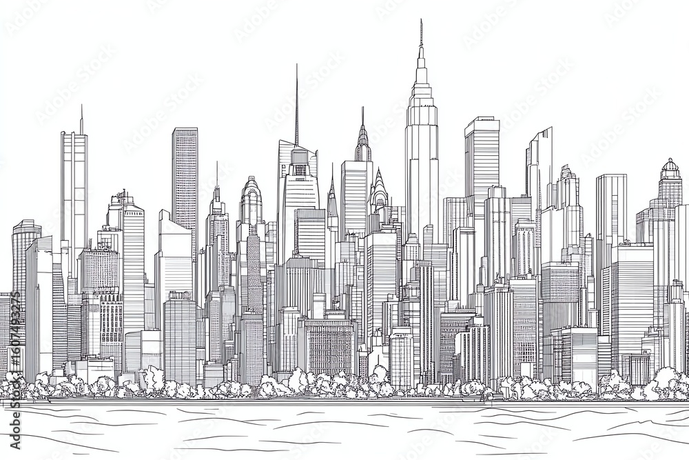 Naklejka premium City skyline, line art