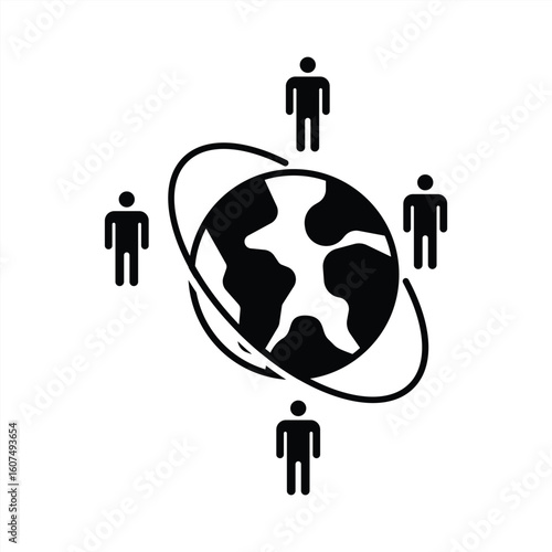 A global network community icon representing international collaboration and worldwide connections for business outreach. vector illustration