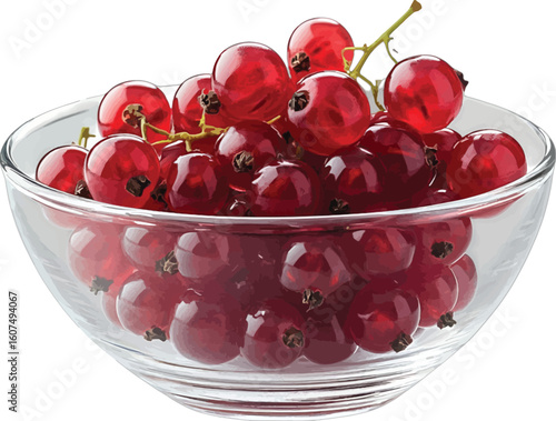 Glass bowl filled with fresh red currants fruit berries