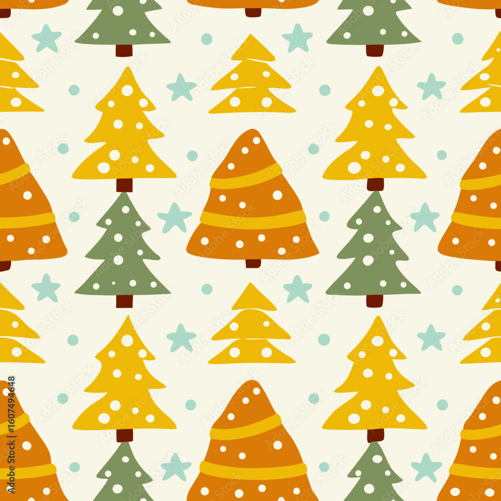 Obraz premium Colorful Christmas Trees With Stars A Festive And Playful Holiday Seamless Pattern