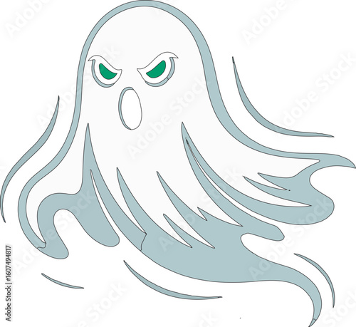 Ethereal Ghost with Menacing Gaze and Flowing Form Illustration