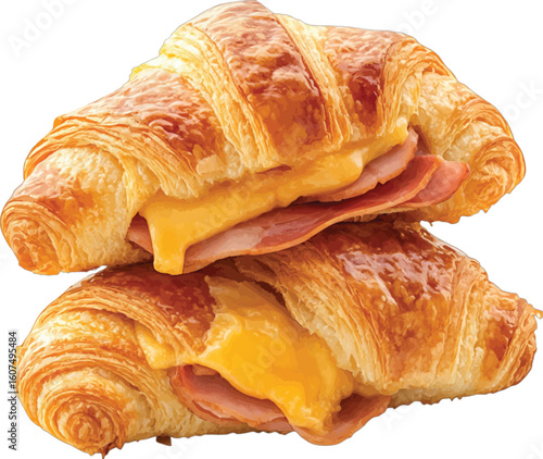 Golden ham cheese croissants stacked warm pastry