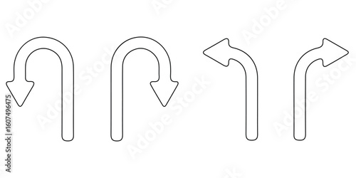 Transparent PNG available
Abstract set of way direction arrow. Collection of way sign, Road navigation arrows, direction mark, crossroad symbol, arrow set vector illustration. Black road navigator arr
