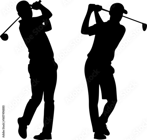man golf swing, sports, athlete, golfing, black and white, vector, 