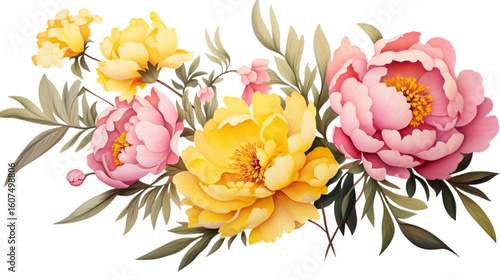 Fototapeta Naklejka Na Ścianę i Meble -  Elegant pink and yellow peony arrangement for vibrant spring designs and cheerful floral projects now
