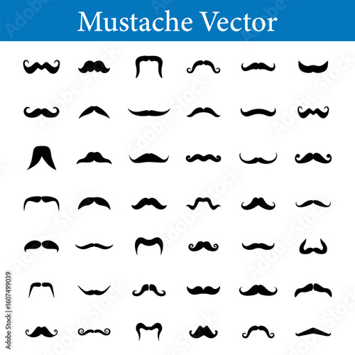 Mustache icon collection. Set of black man mustache icons. Mustache collection set
