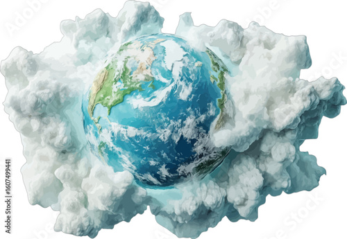 Planet Earth surrounded by fluffy clouds globe world