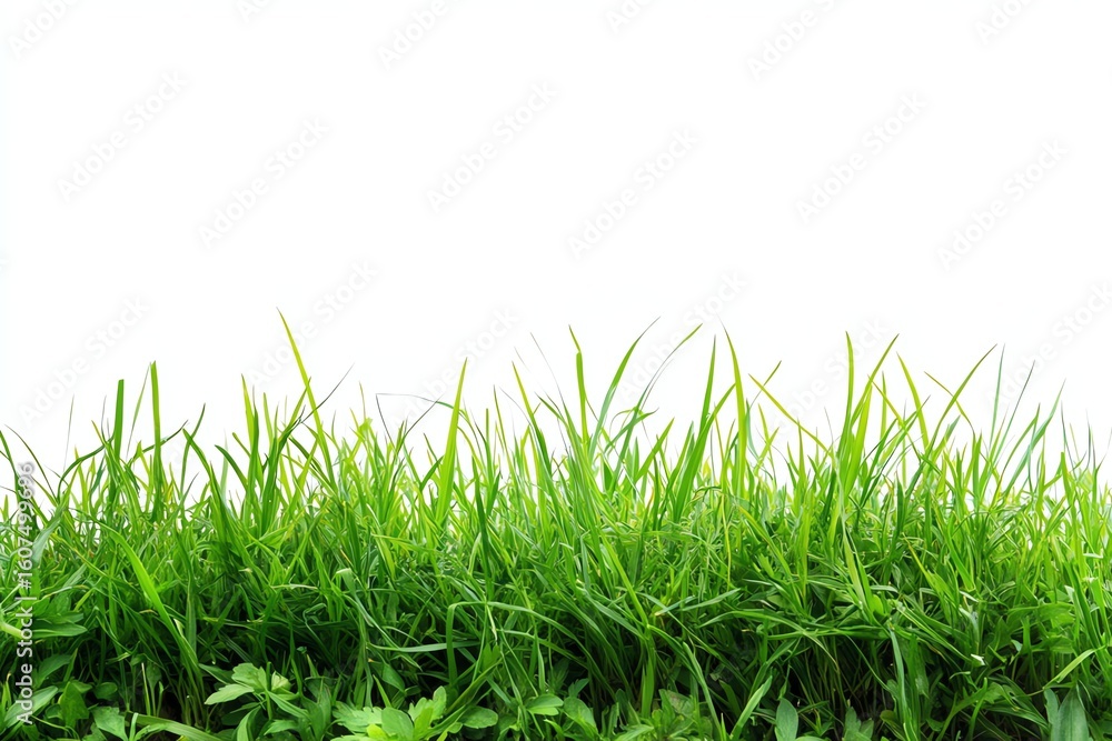 Fototapeta premium Lush green grass border against white background