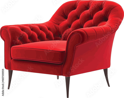 Red armchair tufted plush velvet vector