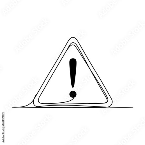 A continuous line drawing of a triangle with an exclamation point inside it