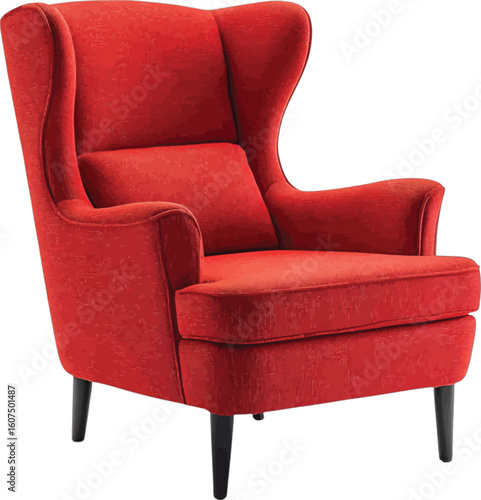 Red wingback armchair with cushion upholstered fabric