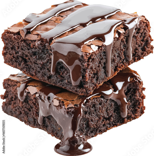 Rich chocolate brownies drizzled with glossy chocolate sauce dessert sweet