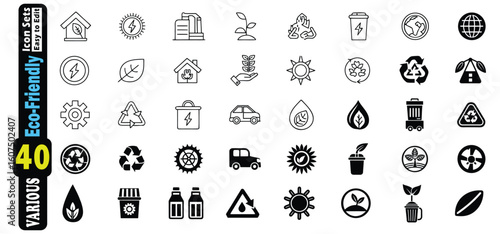 Eco friendly vector icons for sustainability and environment protection green energy