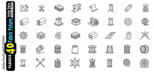 Sewing and Knitting Icons of Fabric Rolls Spools Scissors and Machines sewing machine