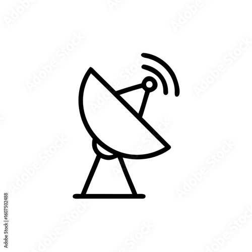 Outline satellite dish with signal waves on antenna