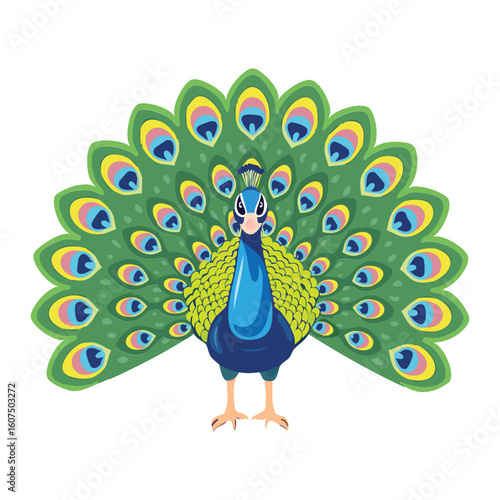 Grand Peacock Showing Its Magnificent Tail Feathers