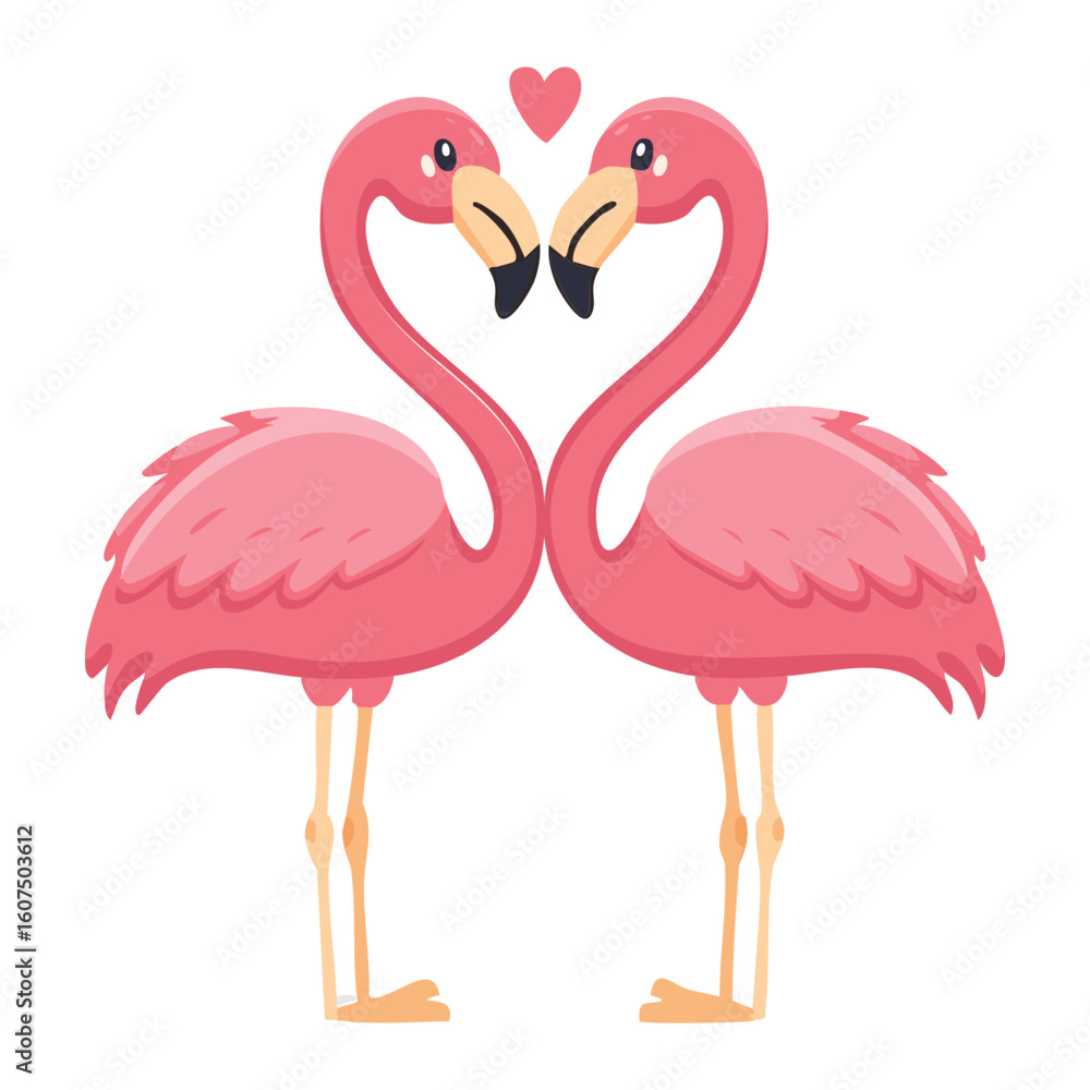Fototapeta premium Two Flamingos Creating a Heart Shape Symbol