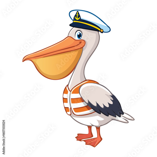 Cheerful Pelican Sailor Wearing Striped Shirt Illustration