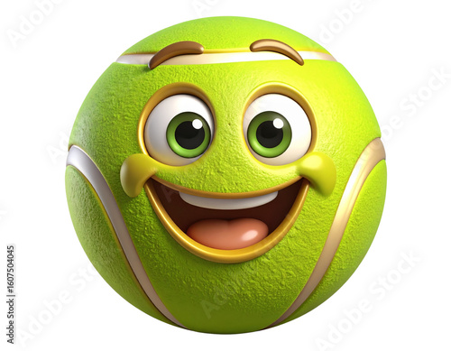 3D Animated Happy Green and Gold Tennis Ball Character, Isolated on Transparent Background