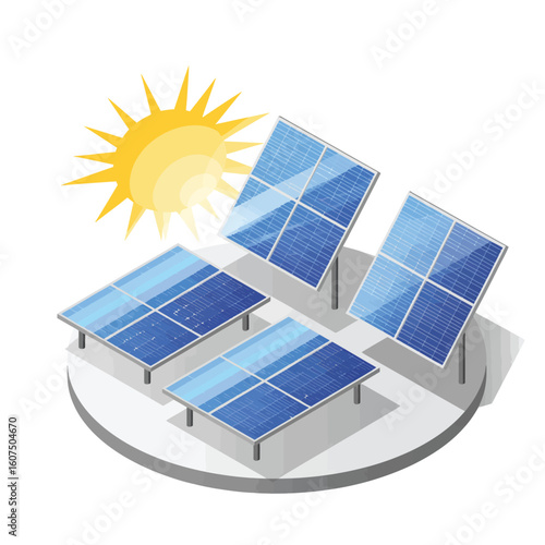 Solar panels collecting energy from the sun on a white circular platform