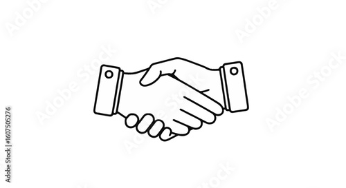 Unity Handshake Icon for Remembrance & Support. Simple Line Art Symbol of Agreement, Cooperation, and Solidarity.
