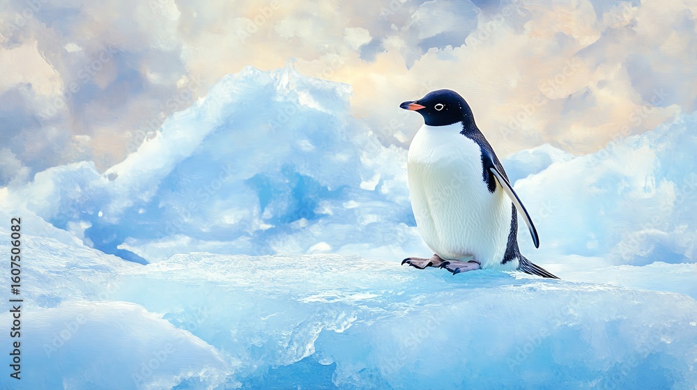 Obraz premium Penguin on ice floe, pastel colors