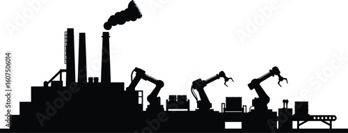 Automation Factory silhouette, emphasizing technological advancement in production – Factory illustration 