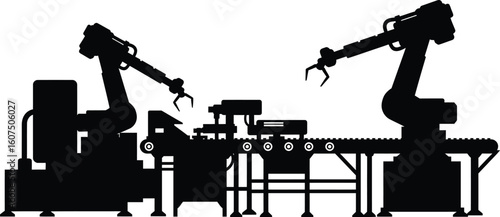 Automation Factory silhouette, emphasizing technological advancement in production – Factory illustration 