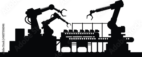 Automation Factory silhouette, emphasizing technological advancement in production – Factory illustration 