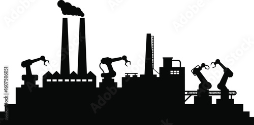 Automation Factory silhouette, emphasizing technological advancement in production – Factory illustration 
