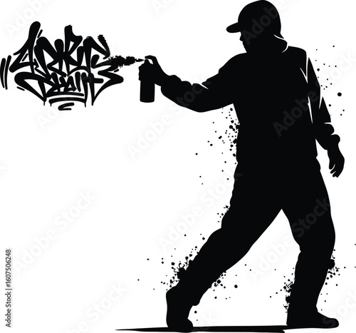 Person painting graffiti silhouette vector art black color design and solid white background 