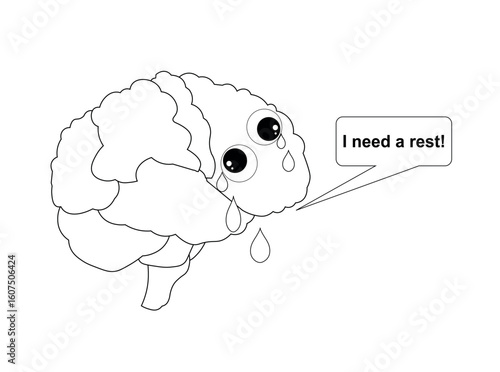Human brain psychotherapy concept. Banner I need rest. Tired brain crying, information overload, work overload, psychological trauma, mood disorder or mental health problems, solving mental problems. 