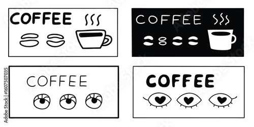 Set of vintage coffee labels for food packaging, highlighting nostalgic designs and rich, inviting colors. Perfect for branding..eps