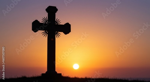 Wallpaper Mural Silhouette of a cross against a vibrant sunset, symbolizing faith and hope. Torontodigital.ca