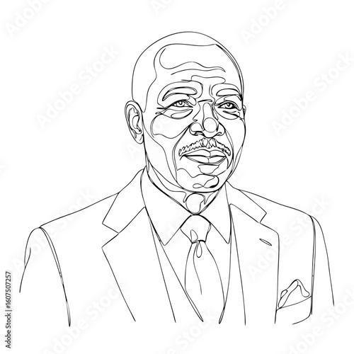 Portrait of an elegant man in a suit made with a single continuous line. Minimalist art style. Vector illustration for design, decor, print.