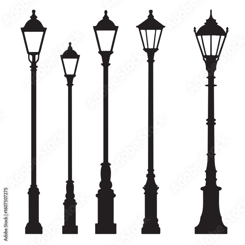 An old vintage street lamp post illuminates the urban sky with its antique iron and glass design