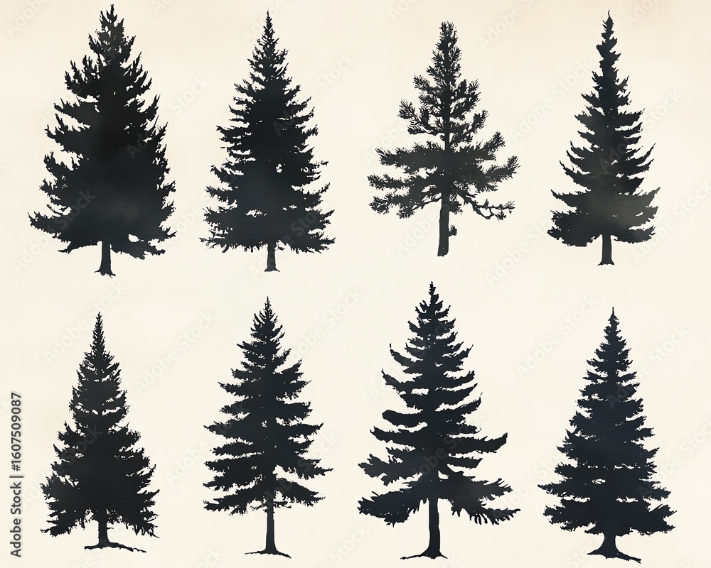 Obraz premium Silhouettes of different pine trees