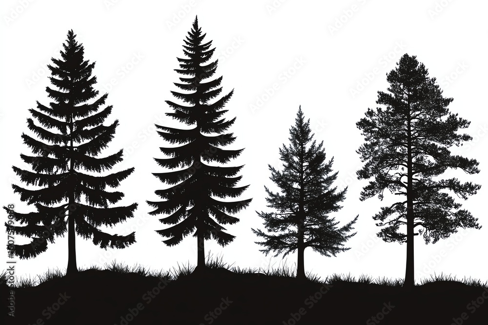 Obraz premium Silhouettes of different pine trees